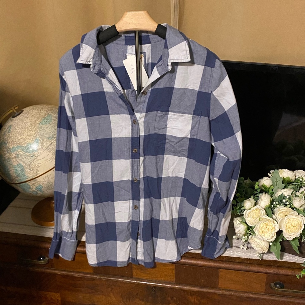 SO Blue and White Plaid Button Down Shirt